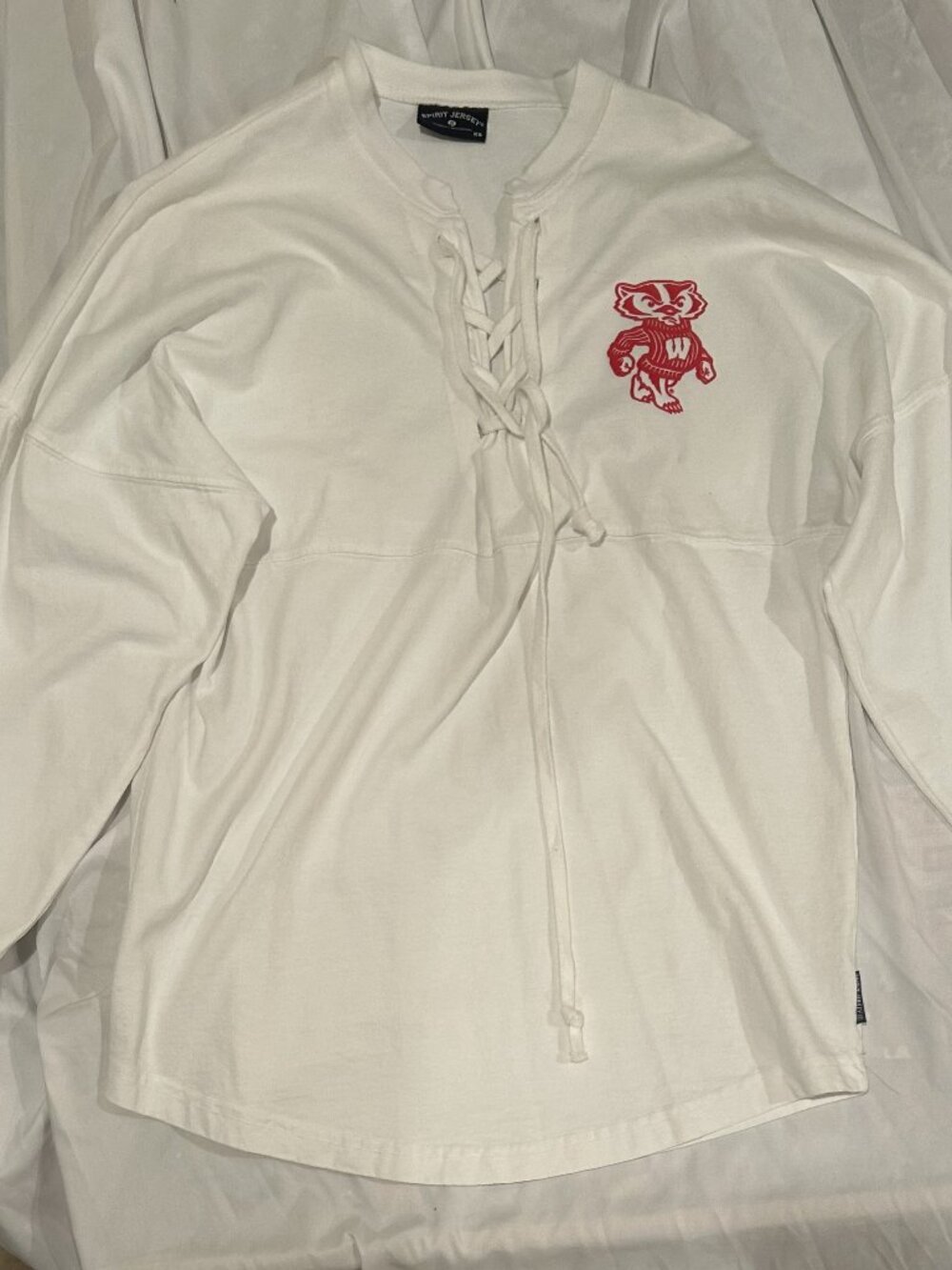 Women's Spirit Jersey White Wisconsin Badgers Lace-Up Jersey T-Shirt.